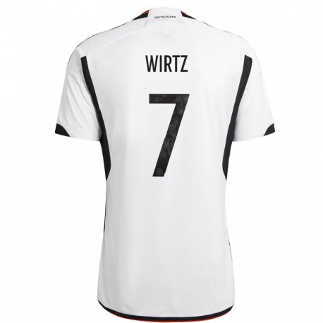 Kandiny Kinder Deutsche Florian Wirtz #7 Weiß Schwarz Heimtrikot Trikot 22-24 T-shirt