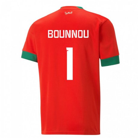 Kandiny Kinder Marokkanische Yassine Bounnou #1 Rot Heimtrikot Trikot 22-24 T-shirt