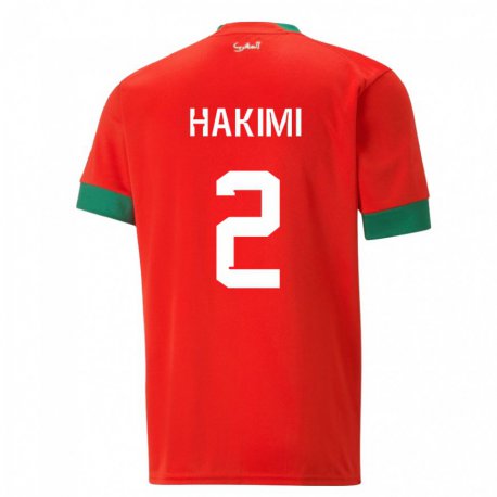 Kandiny Kinder Marokkanische Achraf Hakimi #2 Rot Heimtrikot Trikot 22-24 T-shirt