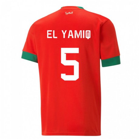 Kandiny Kinder Marokkanische Jawad El Yamiq #5 Rot Heimtrikot Trikot 22-24 T-shirt