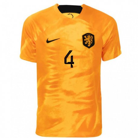 Kandiny Kinder Niederländische Virgil Van Dijk #4 Laser-orange Heimtrikot Trikot 22-24 T-shirt