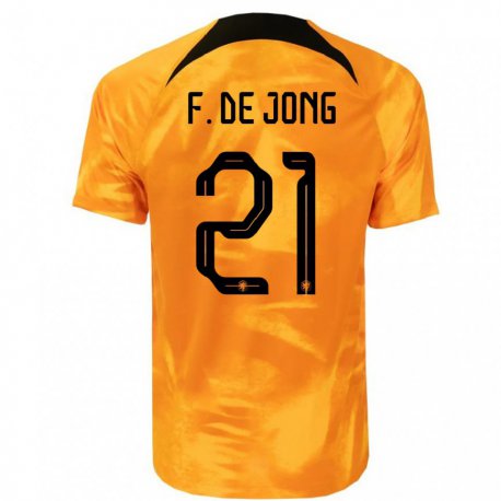 Kandiny Kinder Niederländische Frenkie De Jong #21 Laser-orange Heimtrikot Trikot 22-24 T-shirt