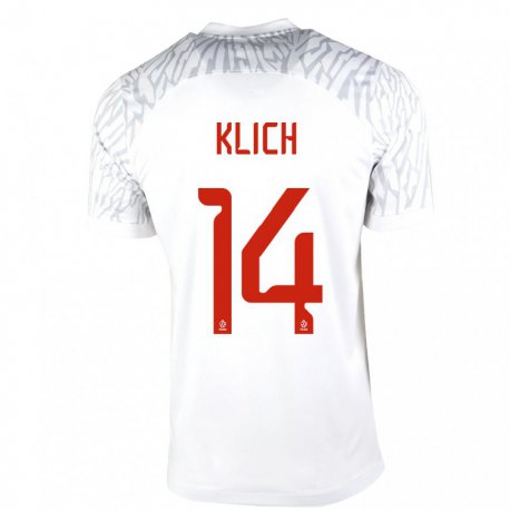 Kandiny Kinder Polnische Mateusz Klich #14 Weiß Heimtrikot Trikot 22-24 T-shirt