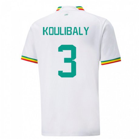 Kandiny Kinder Senegalesische Kalidou Koulibaly #3 Weiß Heimtrikot Trikot 22-24 T-shirt