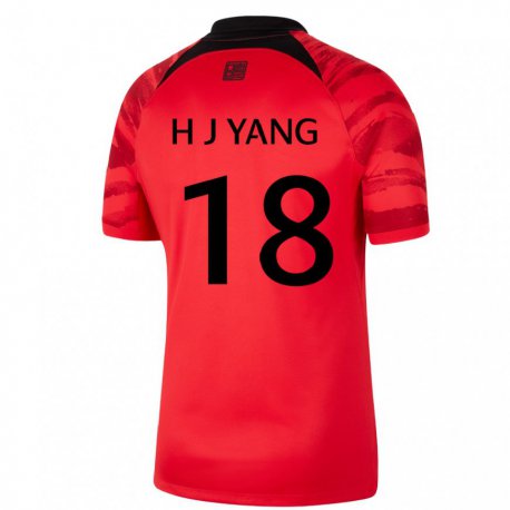 Kandiny Kinder Südkoreanische Hyun-jun Yang #18 Rot Schwarz Heimtrikot Trikot 22-24 T-shirt