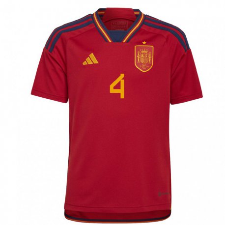 Kandiny Kinder Spanische Pau Torres #4 Rot Heimtrikot Trikot 22-24 T-shirt