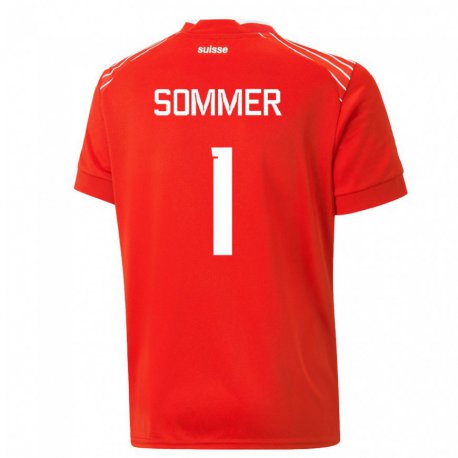 Kandiny Kinder Schweizer Yann Sommer #1 Rot Heimtrikot Trikot 22-24 T-shirt