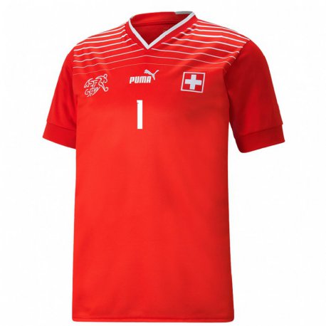 Kandiny Kinder Schweizer Yann Sommer #1 Rot Heimtrikot Trikot 22-24 T-shirt