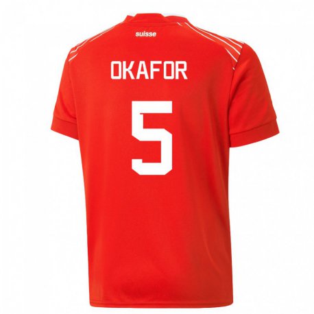 Kandiny Kinder Schweizer Noah Okafor #5 Rot Heimtrikot Trikot 22-24 T-shirt