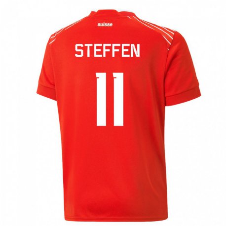 Kandiny Kinder Schweizer Renato Steffen #11 Rot Heimtrikot Trikot 22-24 T-shirt