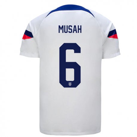Kandiny Kinder Us-amerikanische Yunus Musah #6 Weiß Heimtrikot Trikot 22-24 T-shirt