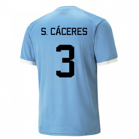 Kandiny Kinder Uruguayische Sebastian Caceres #3 Blau Heimtrikot Trikot 22-24 T-shirt