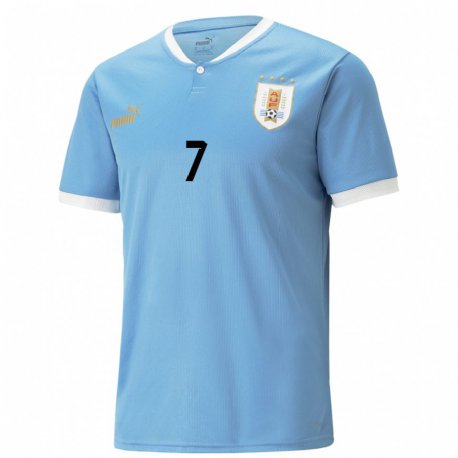Kandiny Kinder Uruguayische Nicolas De La Cruz #7 Blau Heimtrikot Trikot 22-24 T-shirt