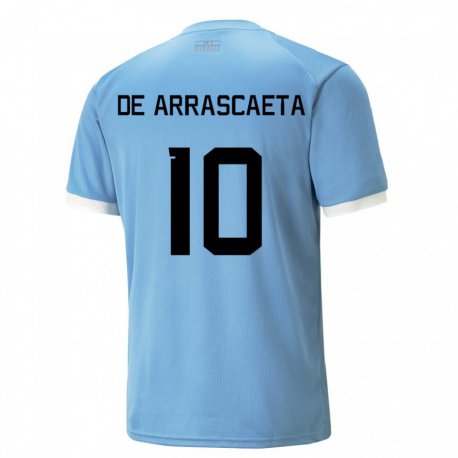 Kandiny Kinder Uruguayische Giorgian De Arrascaeta #10 Blau Heimtrikot Trikot 22-24 T-shirt