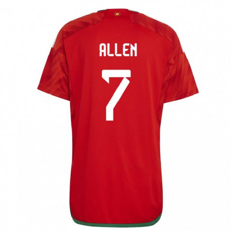 Kandiny Kinder Walisische Joe Allen #7 Rot Heimtrikot Trikot 22-24 T-shirt