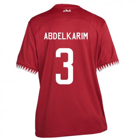 Kandiny Kinder Katarische Abdelkarim Hassan #3 Kastanienbraun Heimtrikot Trikot 22-24 T-shirt