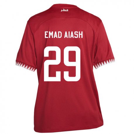 Kandiny Kinder Katarische Mohamed Emad Aiash #29 Kastanienbraun Heimtrikot Trikot 22-24 T-shirt