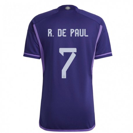 Kandiny Kinder Argentinische Rodrigo De Paul #7 Violett Auswärtstrikot Trikot 22-24 T-shirt