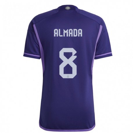 Kandiny Kinder Argentinische Thiago Almada #8 Violett Auswärtstrikot Trikot 22-24 T-shirt