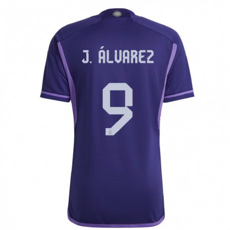 Kandiny Kinder Argentinische Julian Alvarez #9 Violett Auswärtstrikot Trikot 22-24 T-shirt