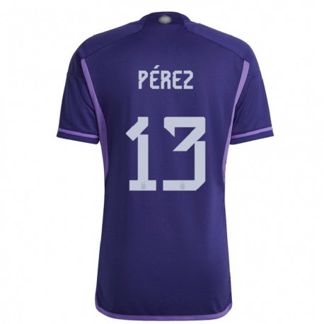 Kandiny Kinder Argentinische Nehuen Perez #13 Violett Auswärtstrikot Trikot 22-24 T-shirt