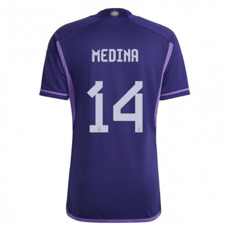 Kandiny Kinder Argentinische Facundo Medina #14 Violett Auswärtstrikot Trikot 22-24 T-shirt