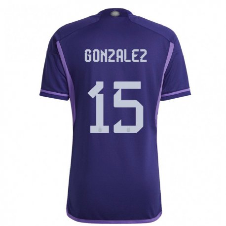 Kandiny Kinder Argentinische Nicolas Gonzalez #15 Violett Auswärtstrikot Trikot 22-24 T-shirt
