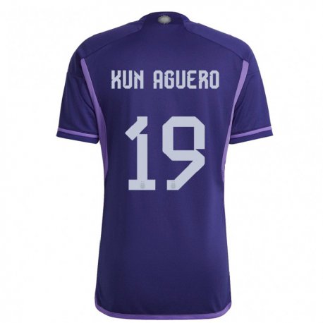 Kandiny Kinder Argentinische Sergio Aguero #19 Violett Auswärtstrikot Trikot 22-24 T-shirt