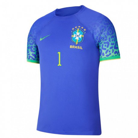 Kandiny Kinder Brasilianische Alisson #1 Blau Auswärtstrikot Trikot 22-24 T-shirt