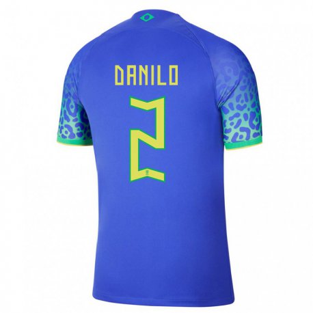 Kandiny Kinder Brasilianische Danilo #2 Blau Auswärtstrikot Trikot 22-24 T-shirt