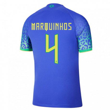Kandiny Kinder Brasilianische Marquinhos #4 Blau Auswärtstrikot Trikot 22-24 T-shirt