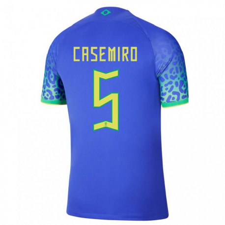 Kandiny Kinder Brasilianische Casemiro #5 Blau Auswärtstrikot Trikot 22-24 T-shirt