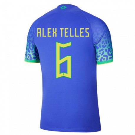 Kandiny Kinder Brasilianische Alex Telles #6 Blau Auswärtstrikot Trikot 22-24 T-shirt