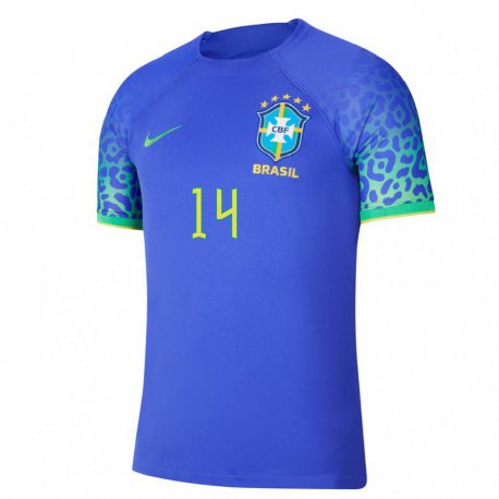 Kandiny Kinder Brasilianische Eder Militao #14 Blau Auswärtstrikot Trikot 22-24 T-shirt