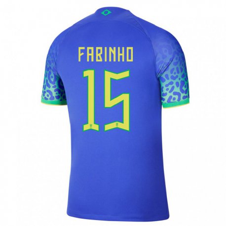 Kandiny Kinder Brasilianische Fabinho #15 Blau Auswärtstrikot Trikot 22-24 T-shirt