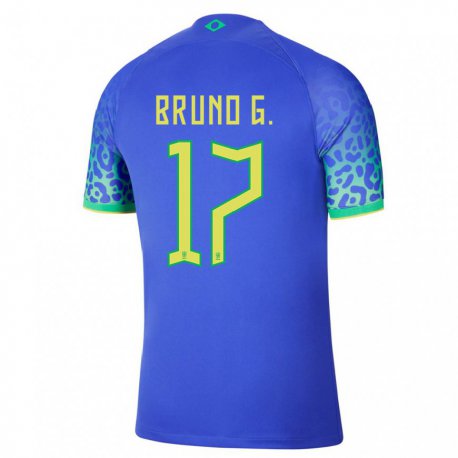 Kandiny Kinder Brasilianische Bruno Guimaraes #17 Blau Auswärtstrikot Trikot 22-24 T-shirt