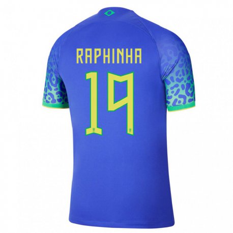 Kandiny Kinder Brasilianische Raphinha #19 Blau Auswärtstrikot Trikot 22-24 T-shirt