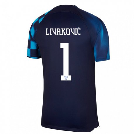 Kandiny Kinder Kroatische Dominik Livakovic #1 Dunkelblau Auswärtstrikot Trikot 22-24 T-shirt