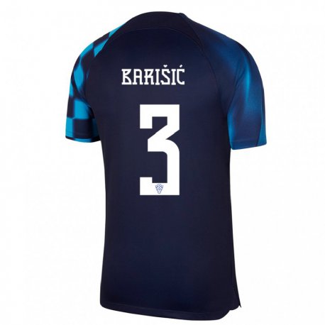 Kandiny Kinder Kroatische Borna Barisic #3 Dunkelblau Auswärtstrikot Trikot 22-24 T-shirt