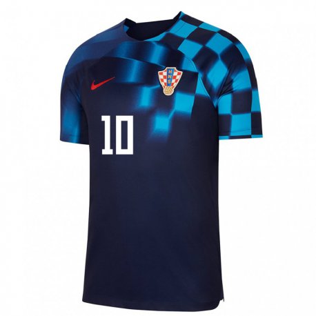Kandiny Kinder Kroatische Luka Modric #10 Dunkelblau Auswärtstrikot Trikot 22-24 T-shirt
