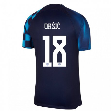 Kandiny Kinder Kroatische Mislav Orsic #18 Dunkelblau Auswärtstrikot Trikot 22-24 T-shirt