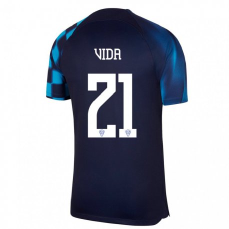 Kandiny Kinder Kroatische Domagoj Vida #21 Dunkelblau Auswärtstrikot Trikot 22-24 T-shirt