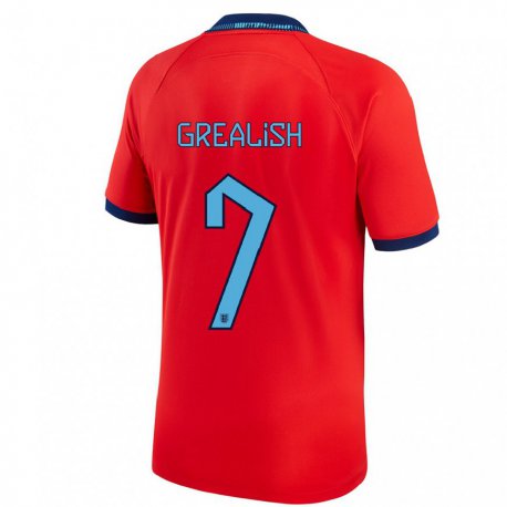 Kandiny Kinder Englische Jack Grealish #7 Rot Auswärtstrikot Trikot 22-24 T-shirt