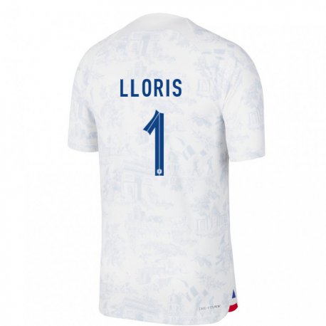 Kandiny Kinder Französische Hugo Lloris #1 Weiß Blau Auswärtstrikot Trikot 22-24 T-shirt