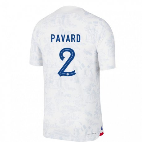Kandiny Kinder Französische Benjamin Pavard #2 Weiß Blau Auswärtstrikot Trikot 22-24 T-shirt
