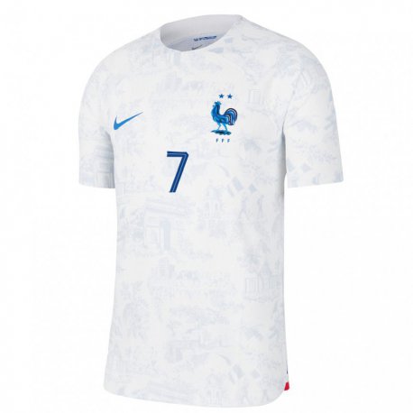 Kandiny Kinder Französische Antoine Griezmann #7 Weiß Blau Auswärtstrikot Trikot 22-24 T-shirt