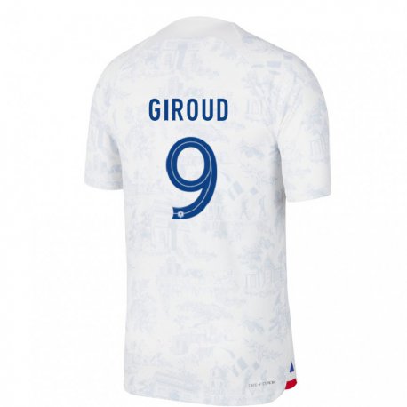 Kandiny Kinder Französische Olivier Giroud #9 Weiß Blau Auswärtstrikot Trikot 22-24 T-shirt