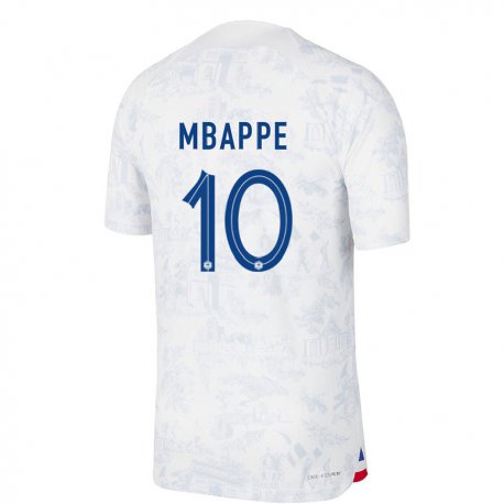Kandiny Kinder Französische Kylian Mbappe #10 Weiß Blau Auswärtstrikot Trikot 22-24 T-shirt