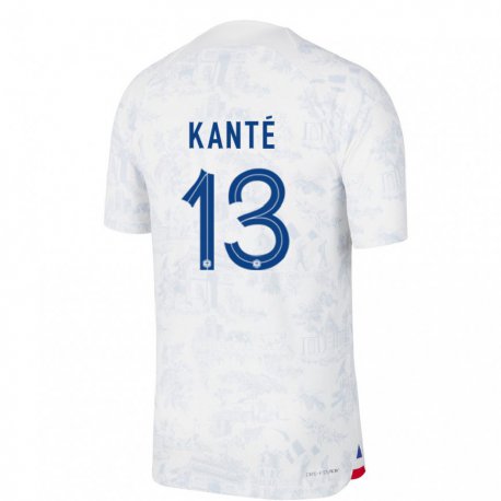 Kandiny Kinder Französische N Golo Kante #13 Weiß Blau Auswärtstrikot Trikot 22-24 T-shirt