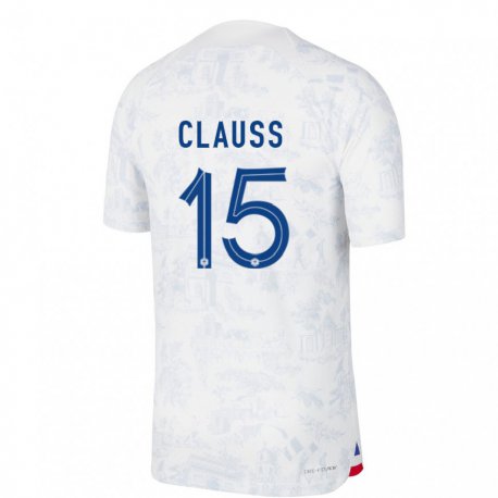 Kandiny Kinder Französische Jonathan Clauss #15 Weiß Blau Auswärtstrikot Trikot 22-24 T-shirt